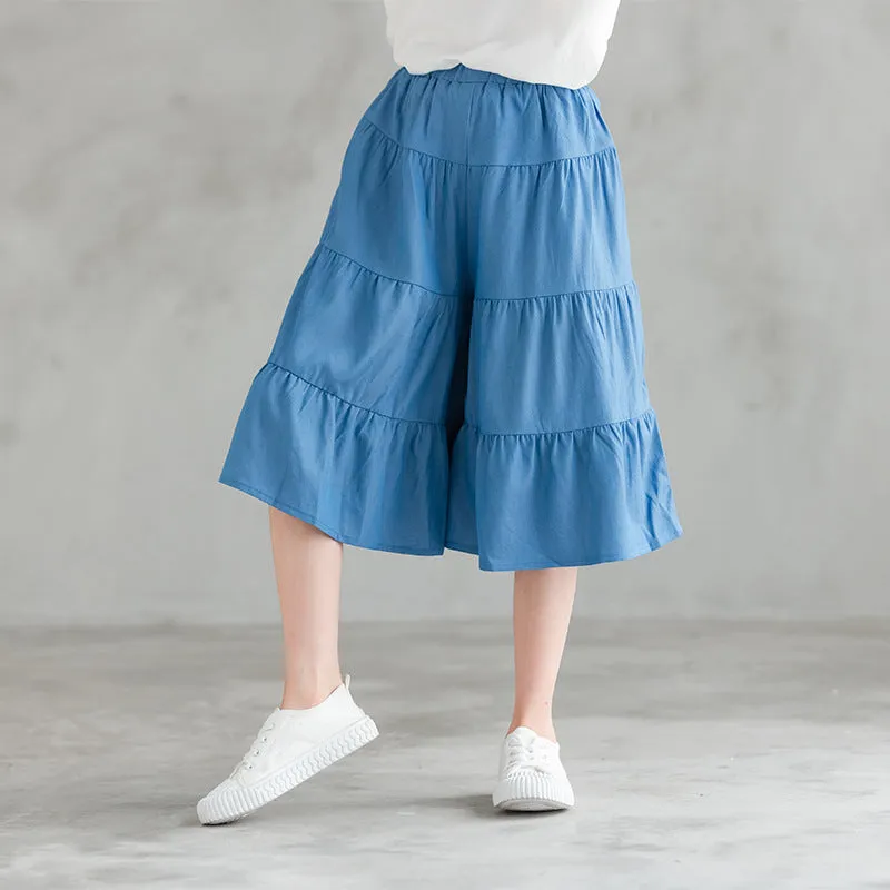 印花上衣/ 牛仔裤裙 Printed Tee/ Denim Blue Tiered Culottes