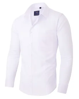 Alimens & Gentle Men's Dress Shirts Long Sleeve Stretch Wrinkle-Free Solid Formal Button Down Shirt with Pocket(White, Large Tall)