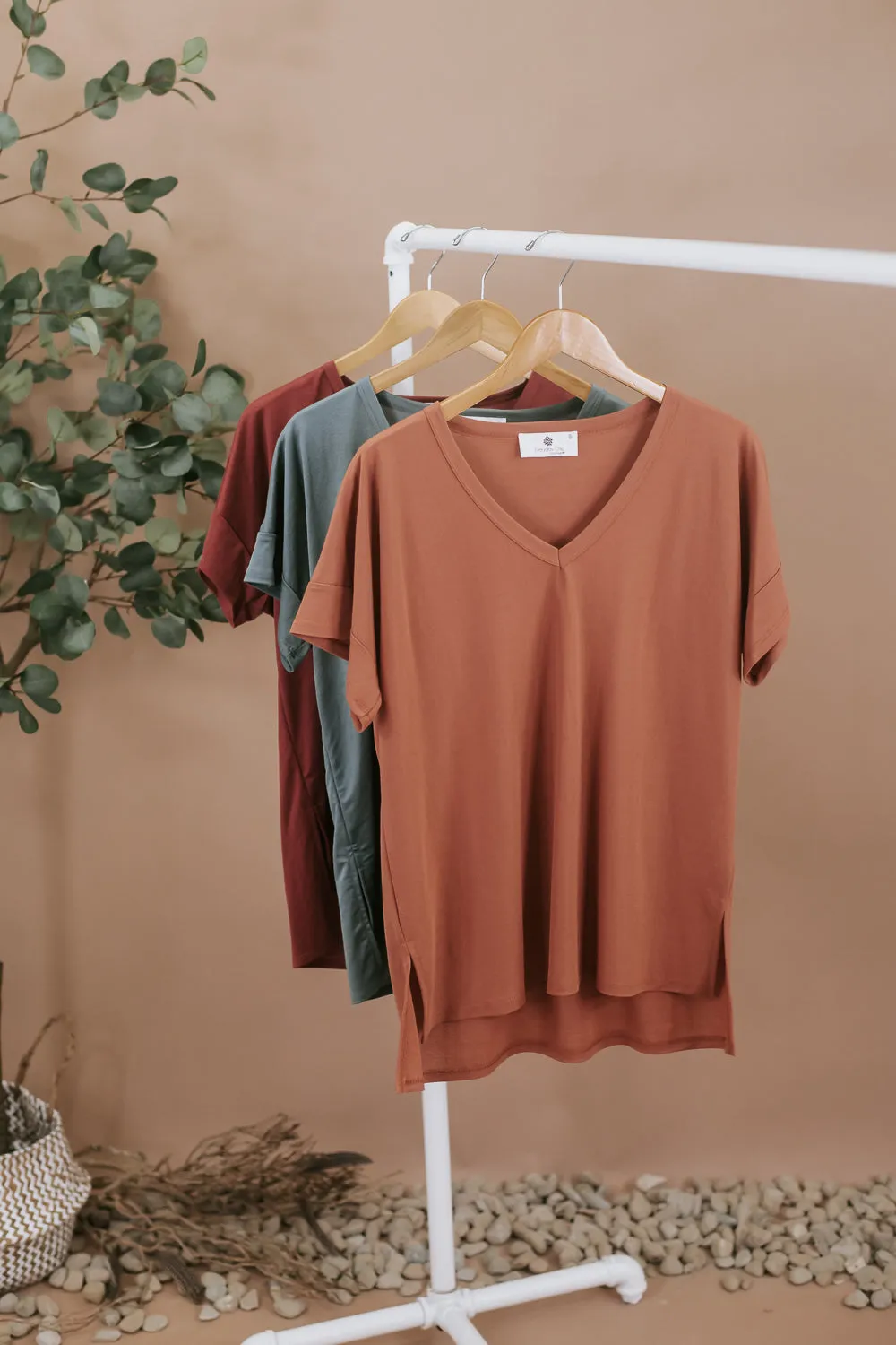 All Basic V Neck Tee, Hunter Green