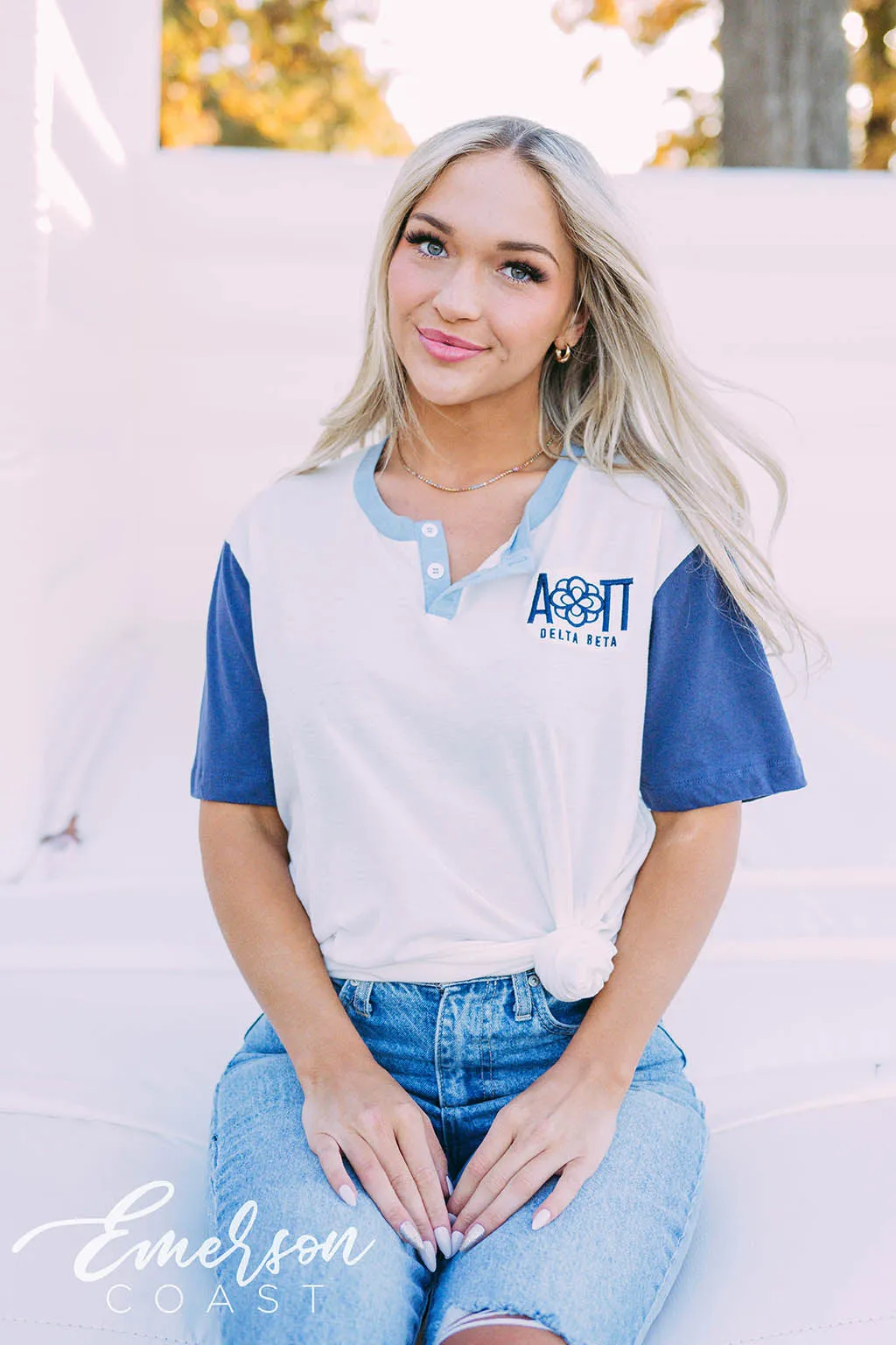 Alpha Omicron Pi PR Infinity Rose Colorblock Henley Tee