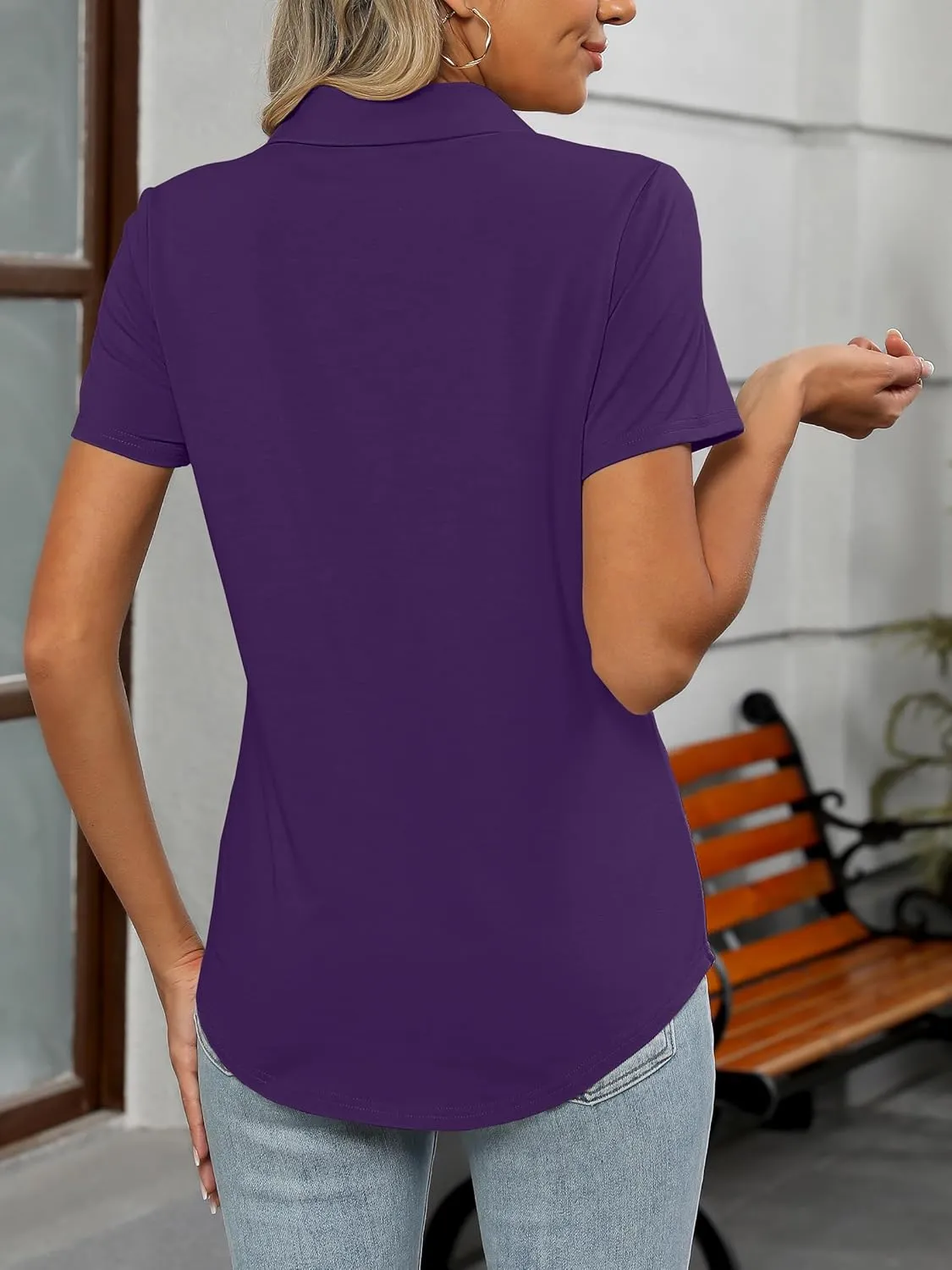 ANRABESS Polo Shirts for Women 2025 Summer Work Basic Business Casual Tops Collared V Neck Short Sleeve Blouse Tee