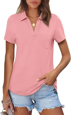 ANRABESS Polo Shirts for Women 2025 Summer Work Basic Business Casual Tops Collared V Neck Short Sleeve Blouse Tee