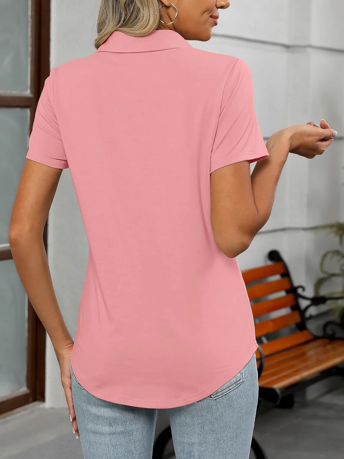 ANRABESS Polo Shirts for Women 2025 Summer Work Basic Business Casual Tops Collared V Neck Short Sleeve Blouse Tee