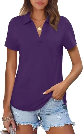 ANRABESS Polo Shirts for Women 2025 Summer Work Basic Business Casual Tops Collared V Neck Short Sleeve Blouse Tee