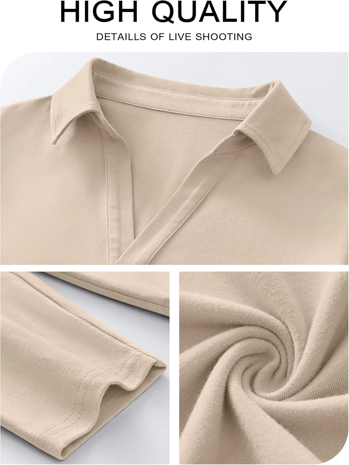 ANRABESS Women Long Sleeve Polo Shirts Casual V Neck Collared Boxy Fit Dressy Work Blouse Top Spring Outfits