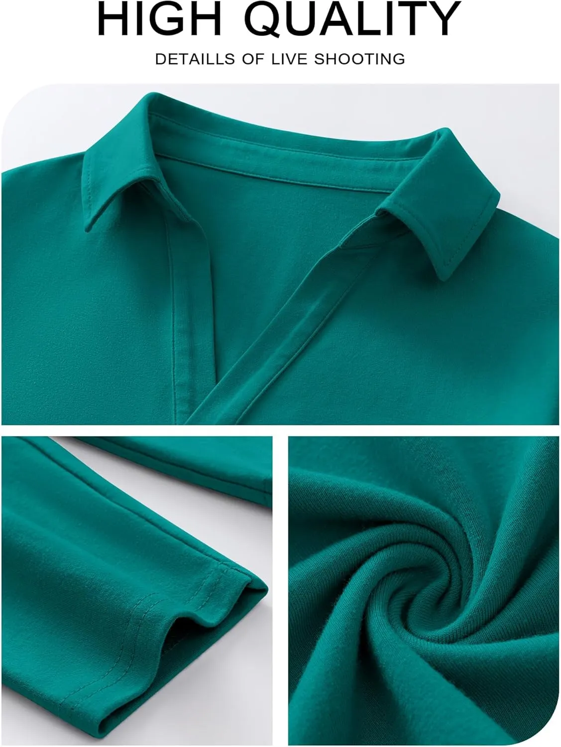 ANRABESS Women Long Sleeve Polo Shirts Casual V Neck Collared Boxy Fit Dressy Work Blouse Top Spring Outfits