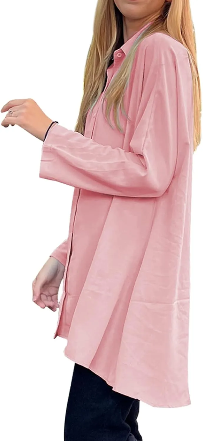 Aoysky Womens Oversized T Shirts Button Down Long Sleeve Shirt V Neck Collar Loose Flowy Blouse