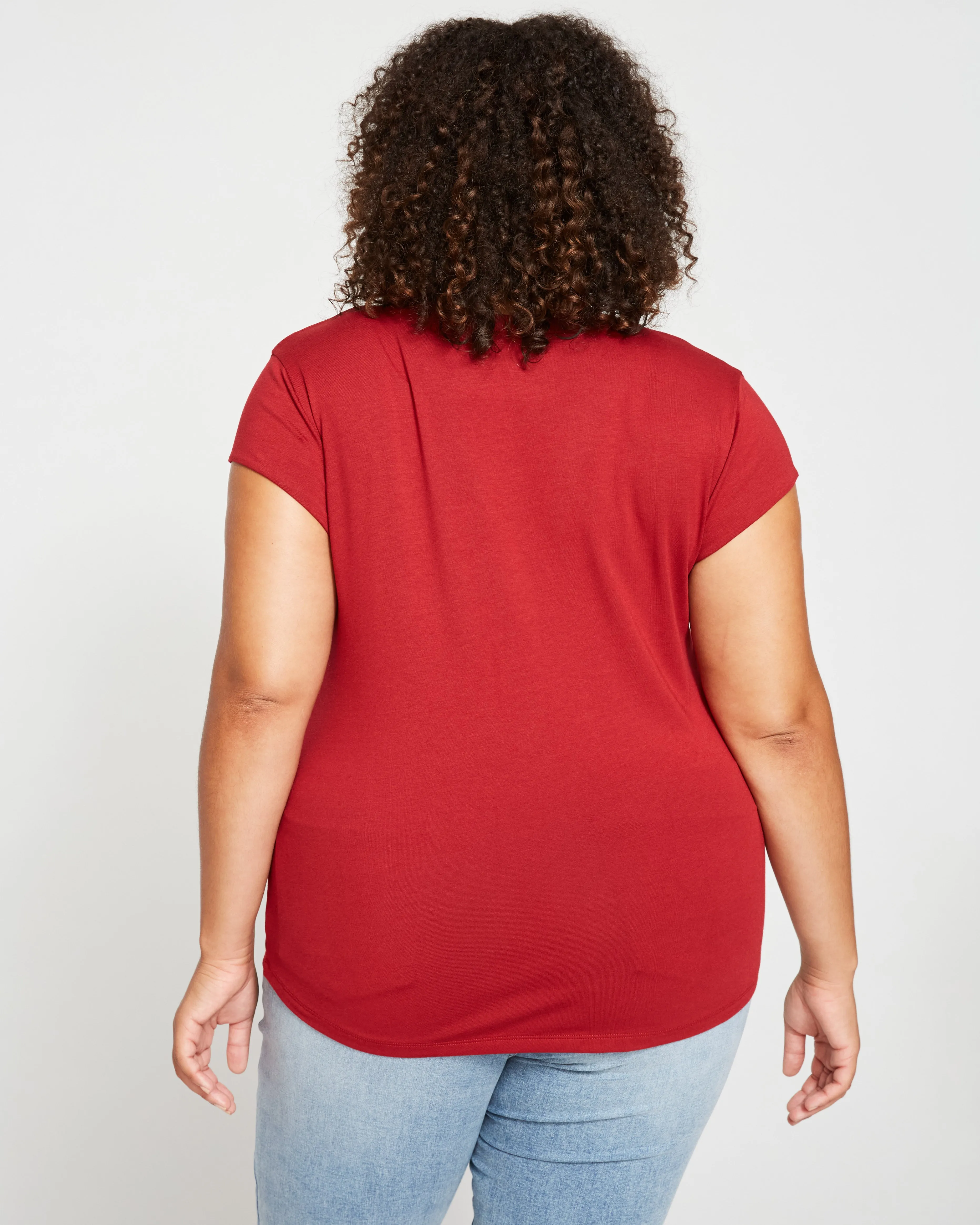 Ashley V Neck Cap Sleeve Tee - Rhubarb