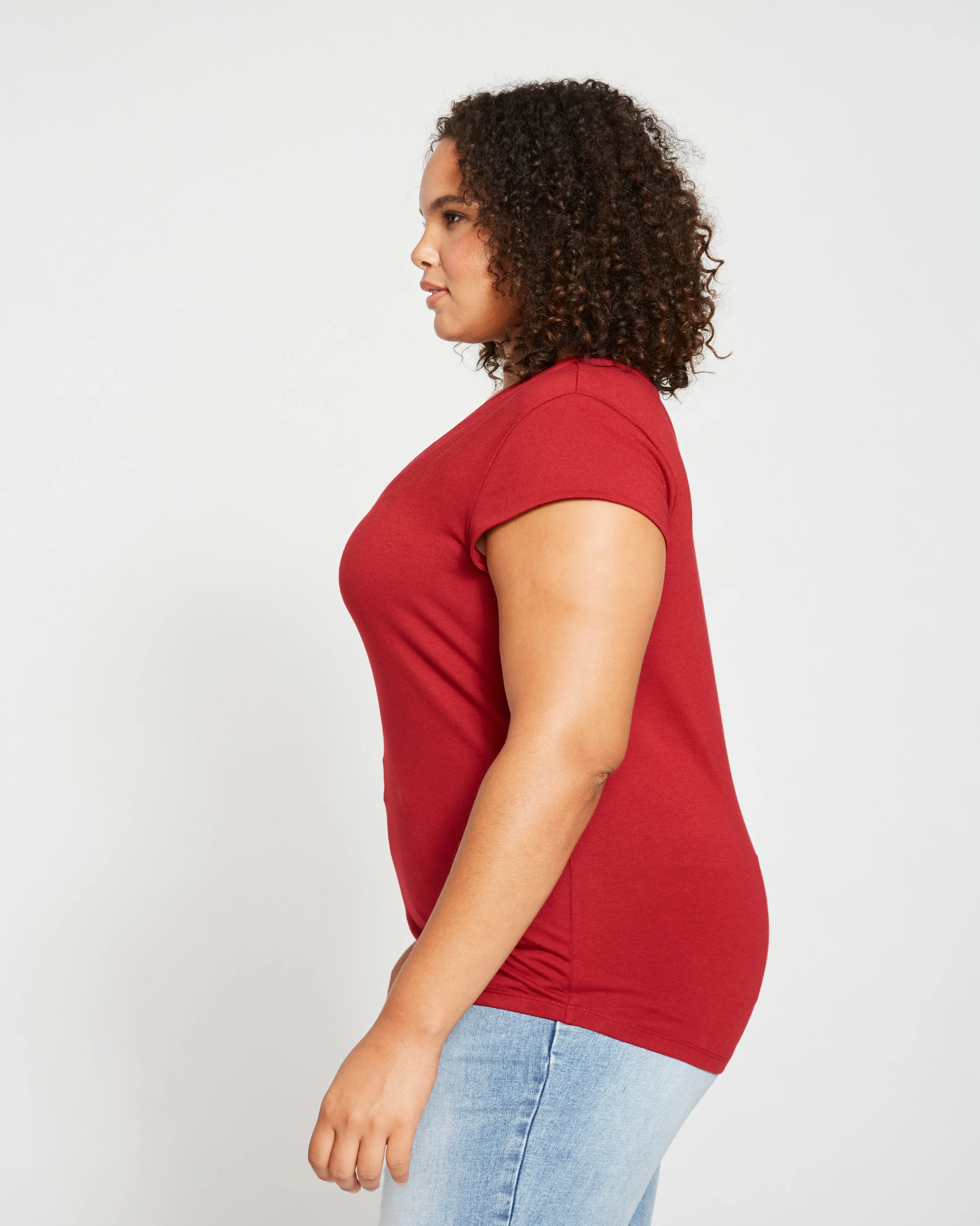 Ashley V Neck Cap Sleeve Tee - Rhubarb