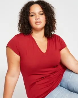 Ashley V Neck Cap Sleeve Tee - Rhubarb