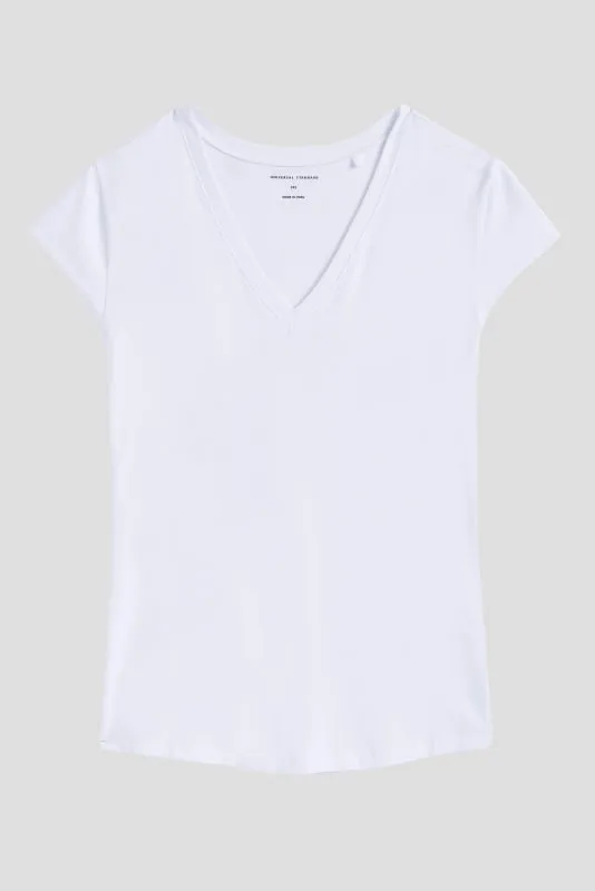 Ashley V Neck Cap Sleeve Tee - White