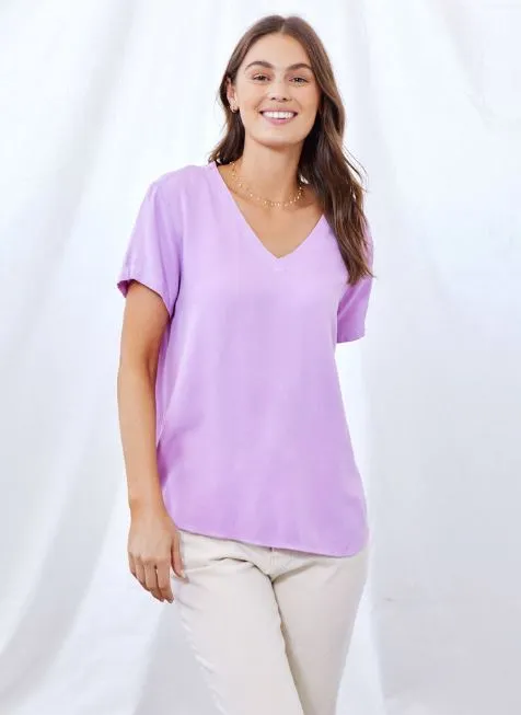 Bella Dahl V-Neck Short Sleeve Tee Orchid Blush