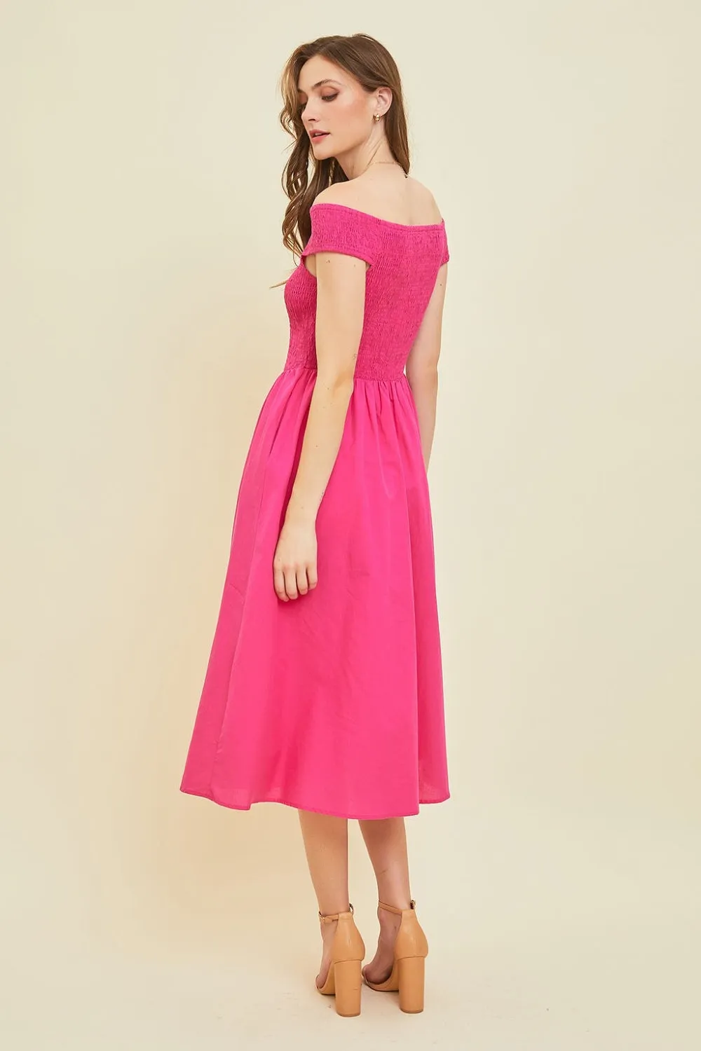 Blue Zone Planet |  HEYSON Off-Shoulder Smocked Midi Dress
