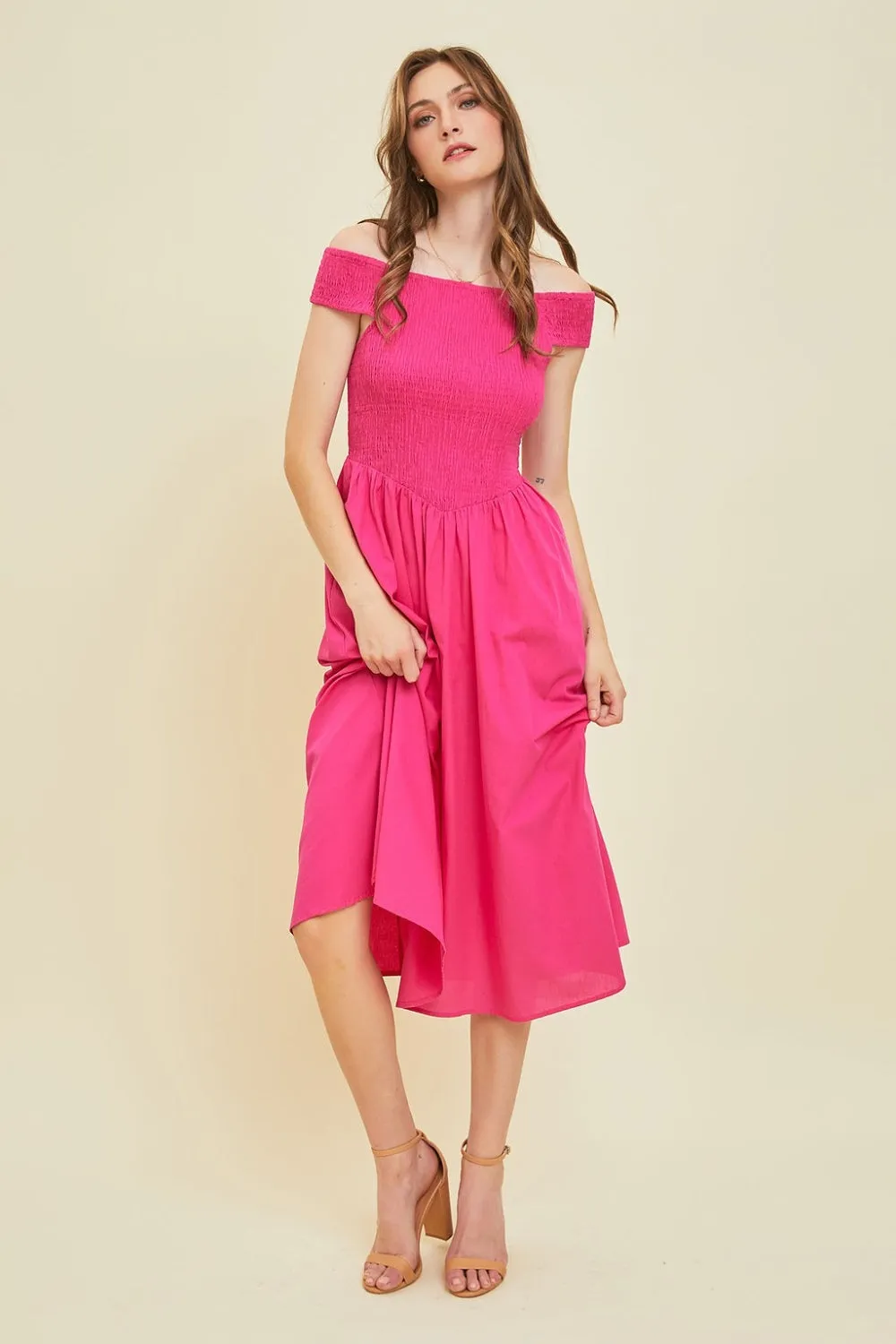 Blue Zone Planet |  HEYSON Off-Shoulder Smocked Midi Dress