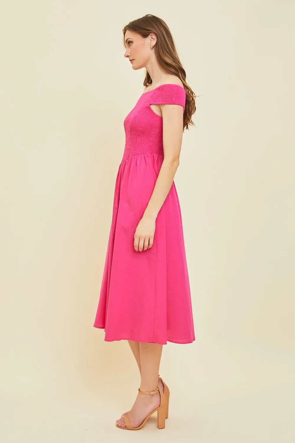 Blue Zone Planet |  HEYSON Off-Shoulder Smocked Midi Dress