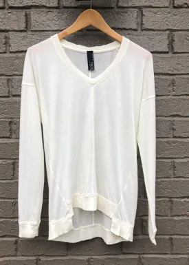 Bobi Essential Long Sleeve V Neck Tee-Cream