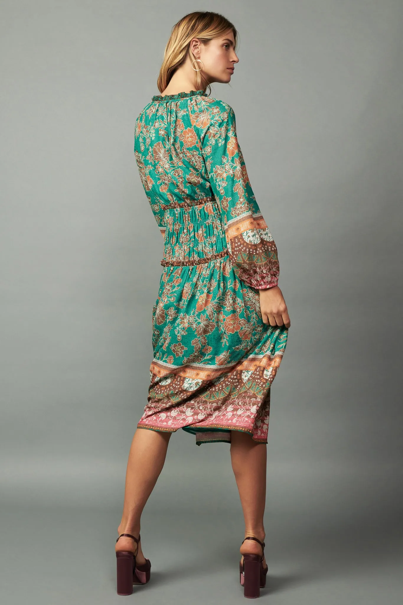Border Multi Print Midi Dress