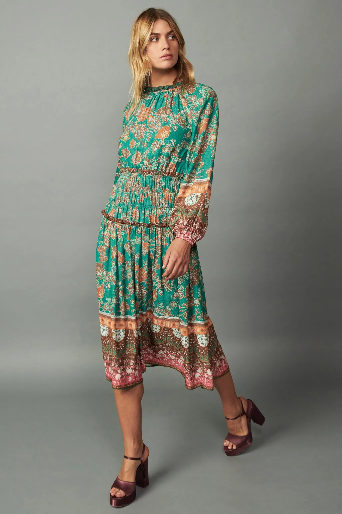 Border Multi Print Midi Dress