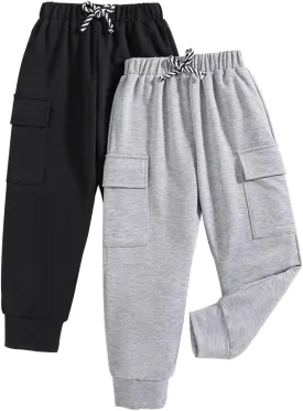 Boys Casual Pants-Solid Color Soft Trousers Jogger Pants-Toddler Boys 2 Pack Sweatpants Set (3-7T)