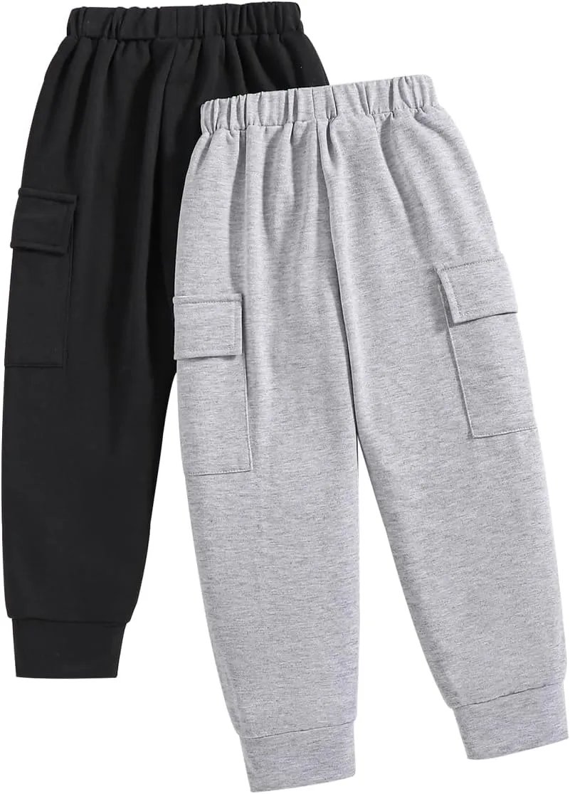 Boys Casual Pants-Solid Color Soft Trousers Jogger Pants-Toddler Boys 2 Pack Sweatpants Set (3-7T)