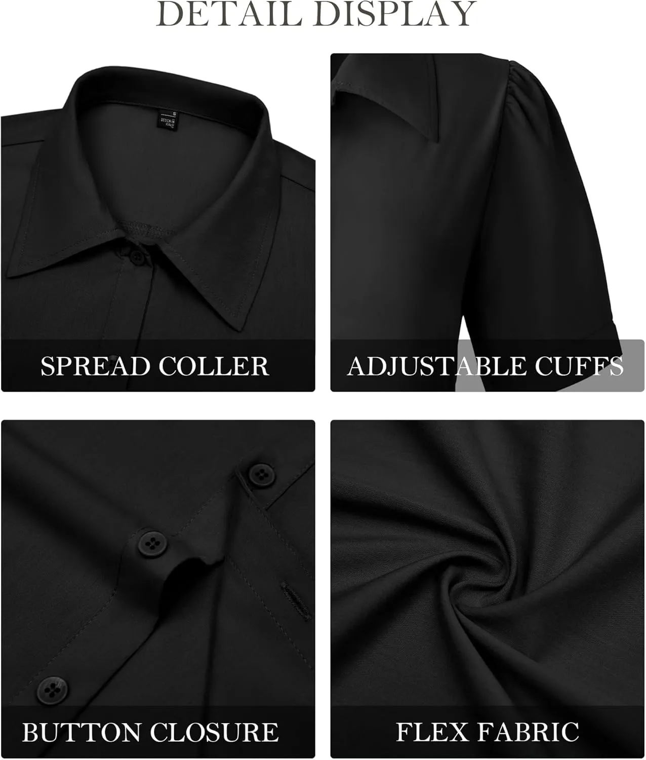 Button Down Shirts for Women Puff Short Sleeve Button Up Dress Shirts Collared Fitted Blouse Work Business Top