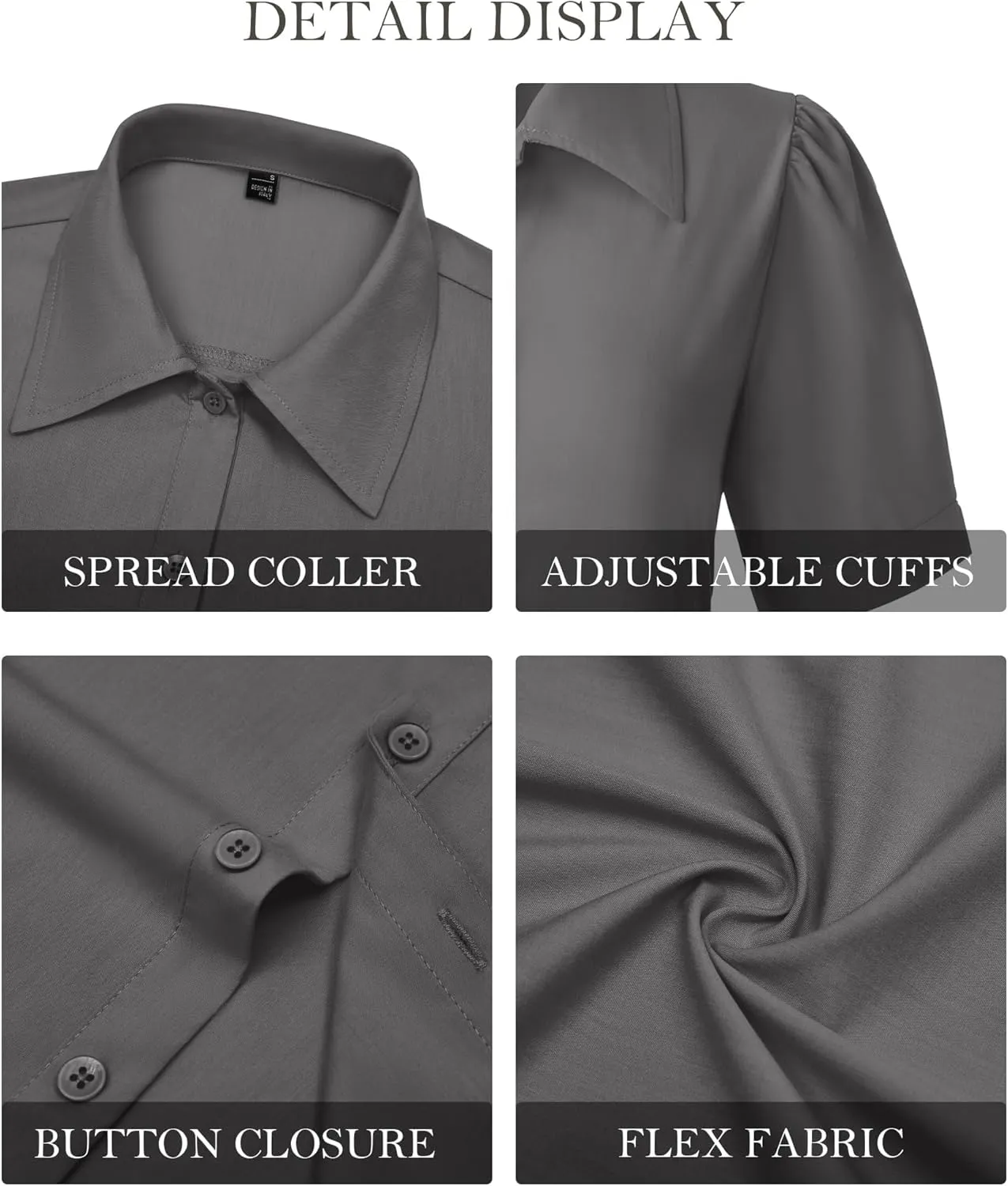 Button Down Shirts for Women Puff Short Sleeve Button Up Dress Shirts Collared Fitted Blouse Work Business Top