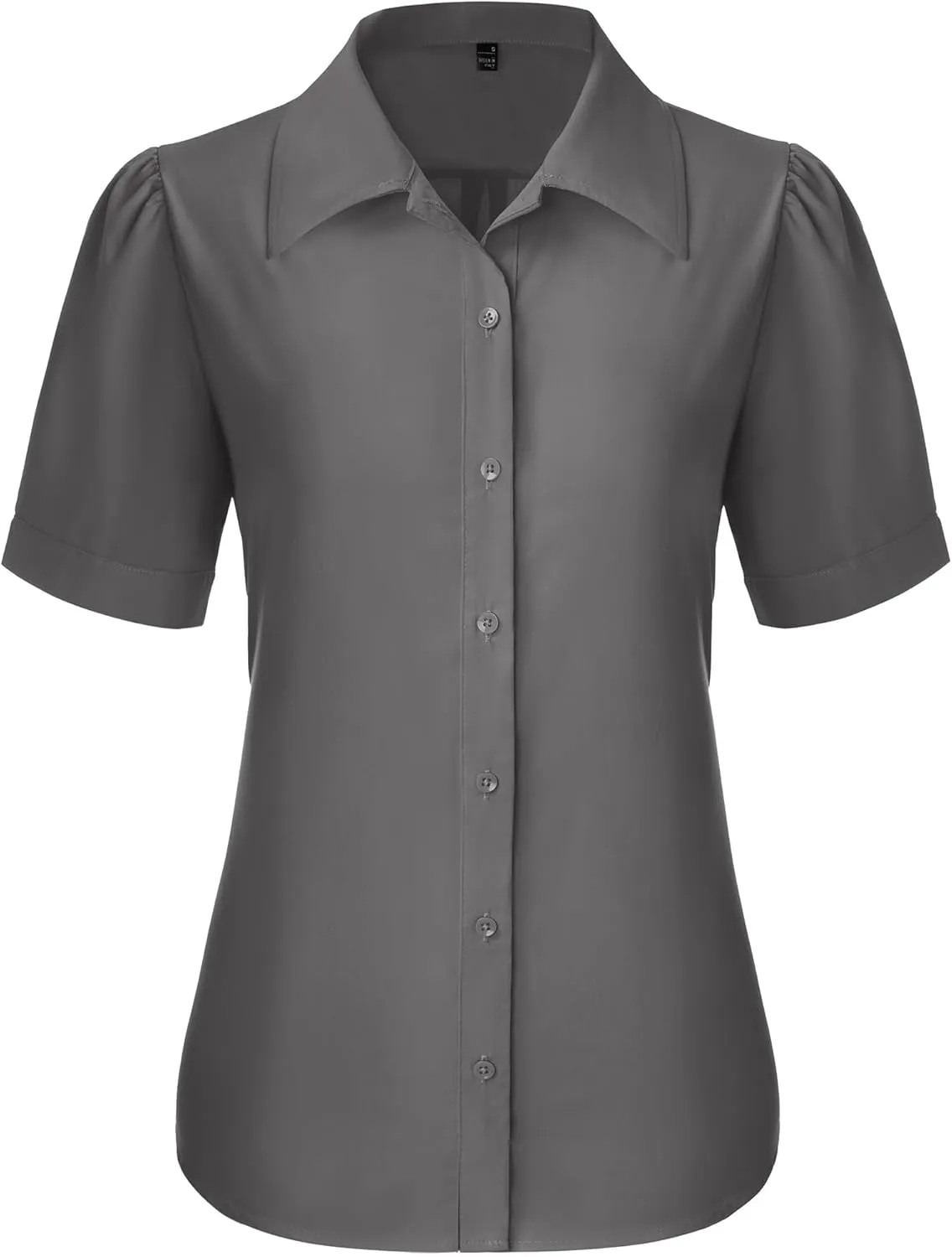 Button Down Shirts for Women Puff Short Sleeve Button Up Dress Shirts Collared Fitted Blouse Work Business Top