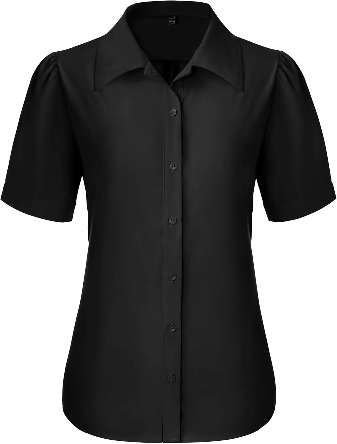 Button Down Shirts for Women Puff Short Sleeve Button Up Dress Shirts Collared Fitted Blouse Work Business Top