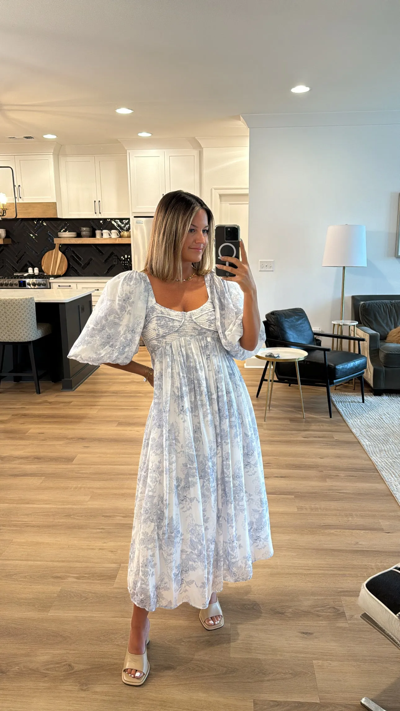 Cara Floral Smocked Bust Midi Dress, Blue Multi