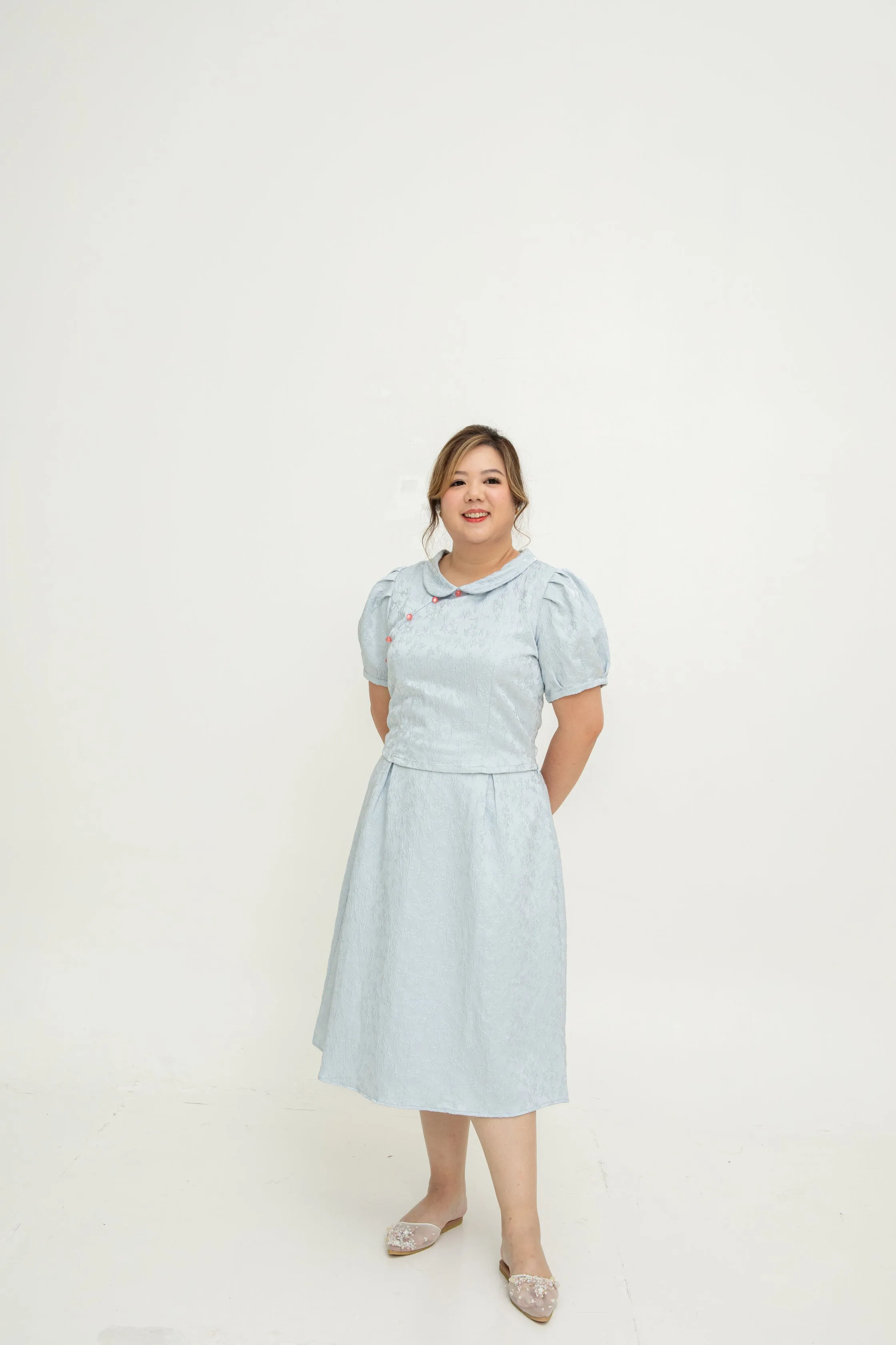 (Co-Ord) Peter Pan Collar Cheongsam Top (Pastel Blue)