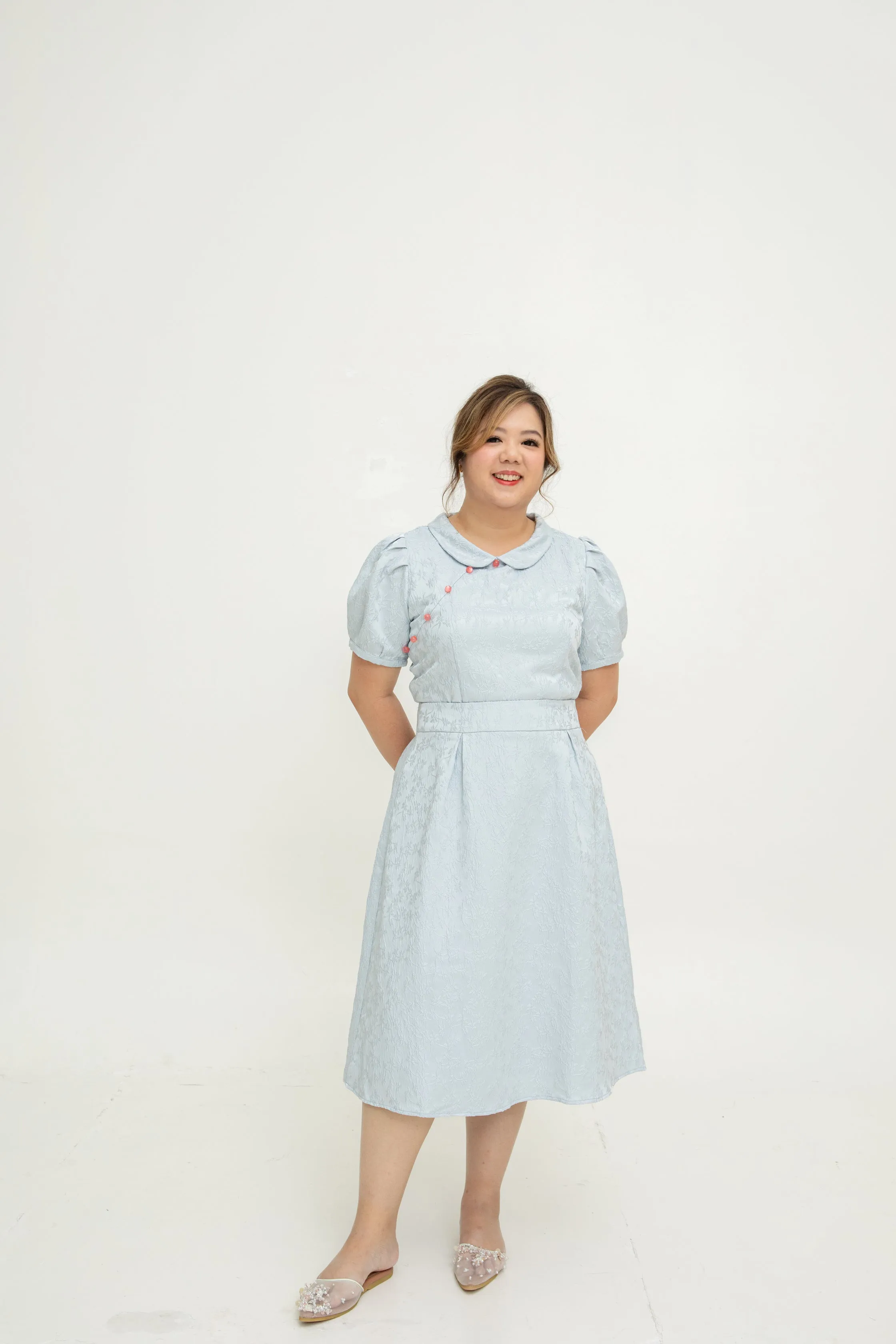 (Co-Ord) Peter Pan Collar Cheongsam Top (Pastel Blue)