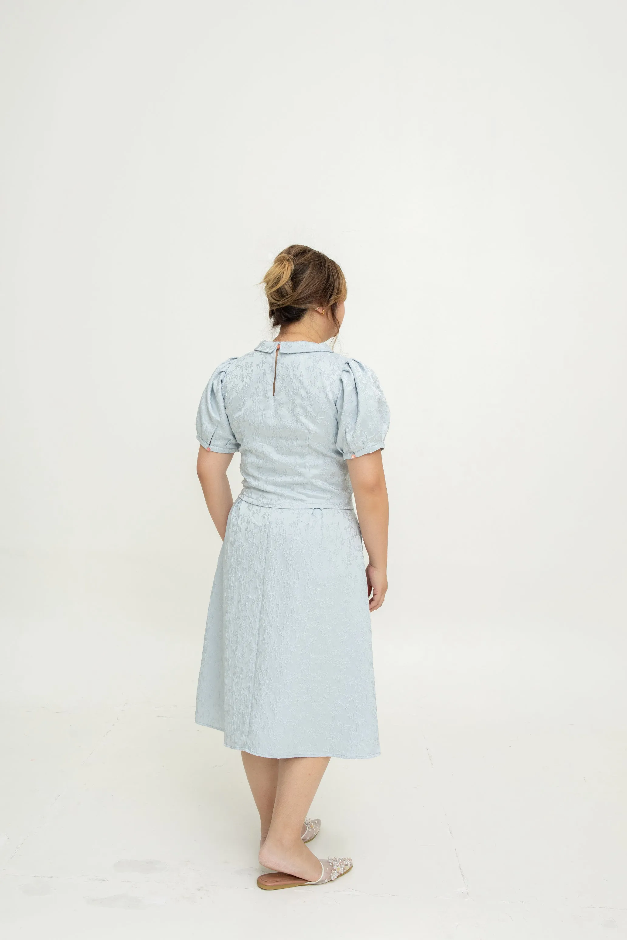 (Co-Ord) Peter Pan Collar Cheongsam Top (Pastel Blue)