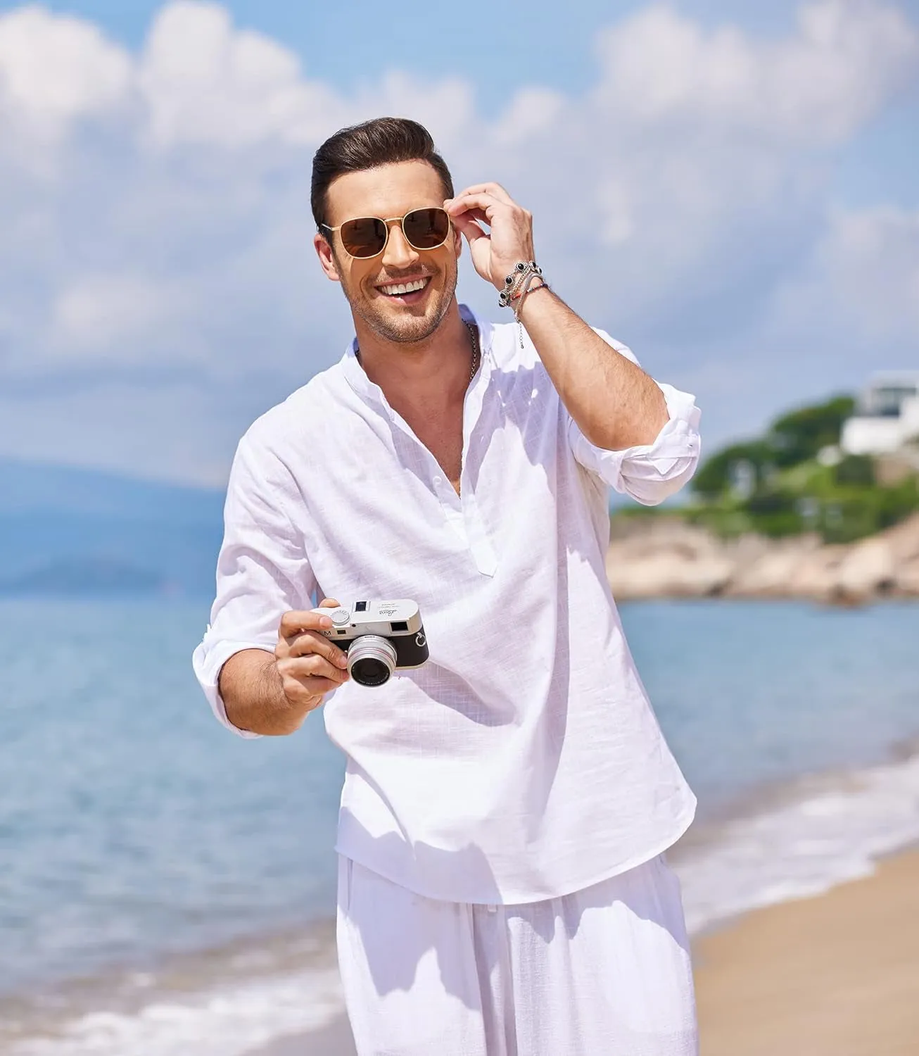 COOFANDY Men'S Cotton Henley Shirt Long Sleeve Hippie Casual Beach T Shirts