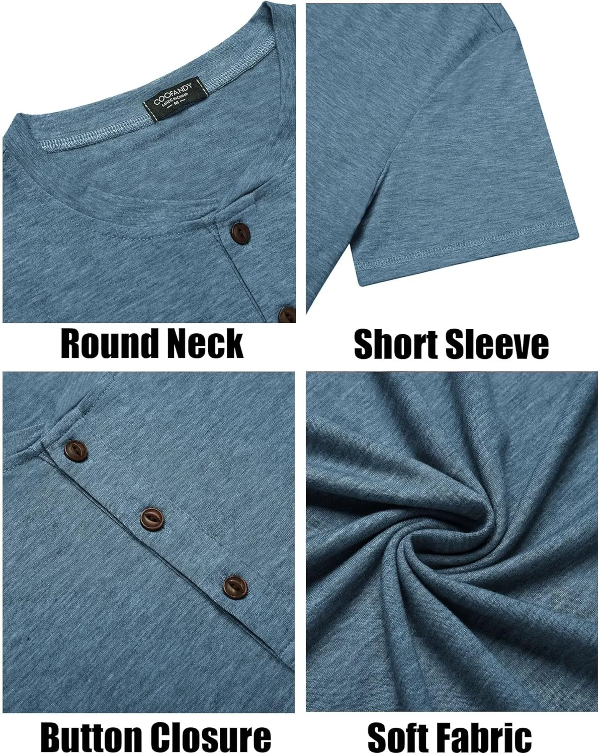 COOFANDY Men's Henley Shirts Short Sleeve Casual Basic Tee Summer Button Henley Soild T Shirts