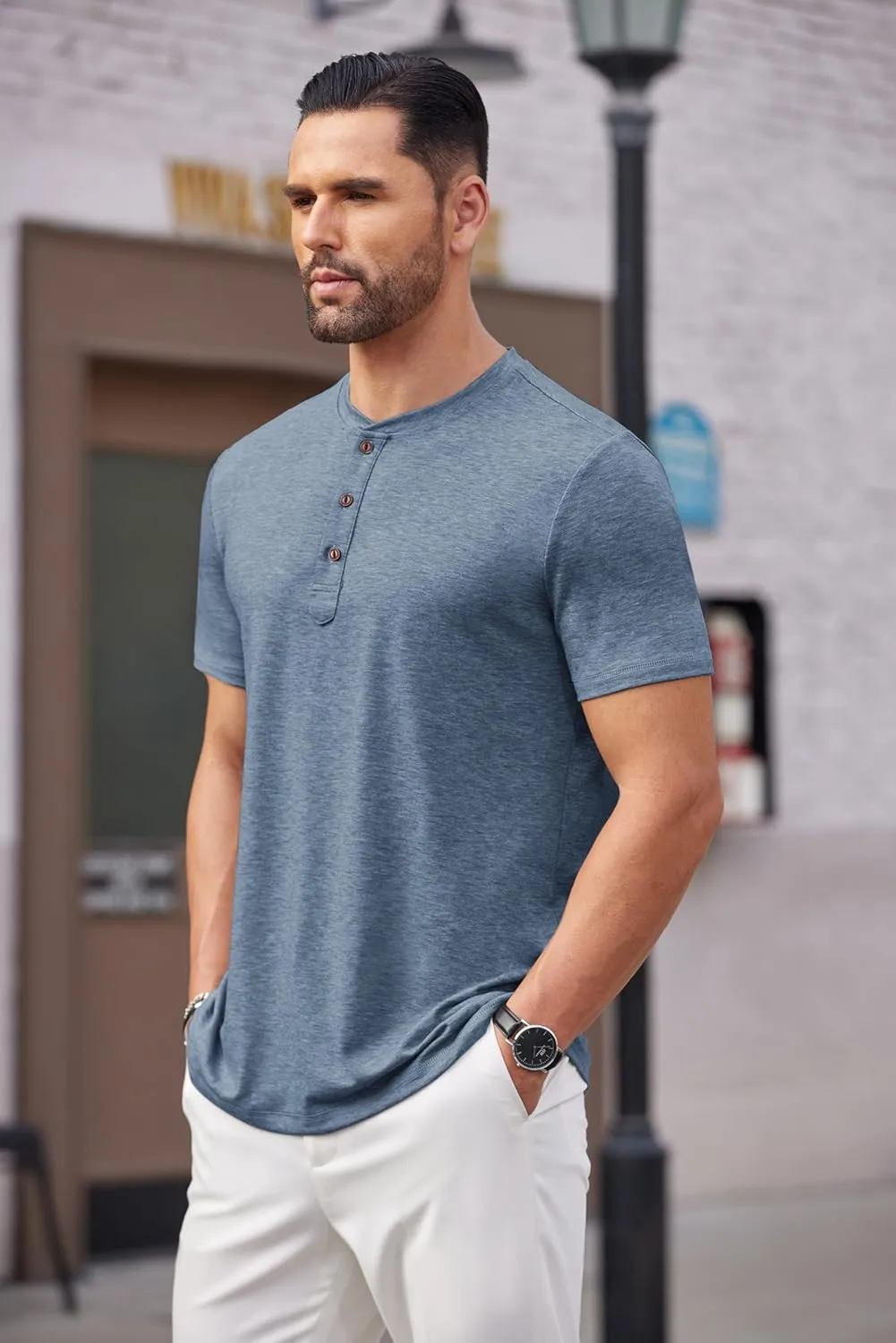 COOFANDY Men's Henley Shirts Short Sleeve Casual Basic Tee Summer Button Henley Soild T Shirts