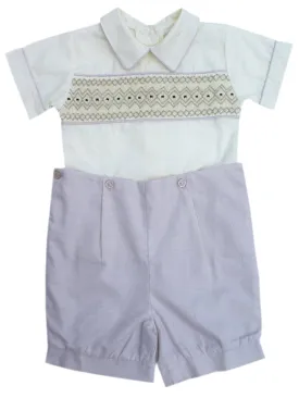 Creme And Brown Boys Buttons On Shorts 9m
