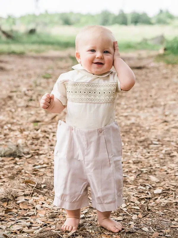 Creme And Brown Boys Buttons On Shorts 9m