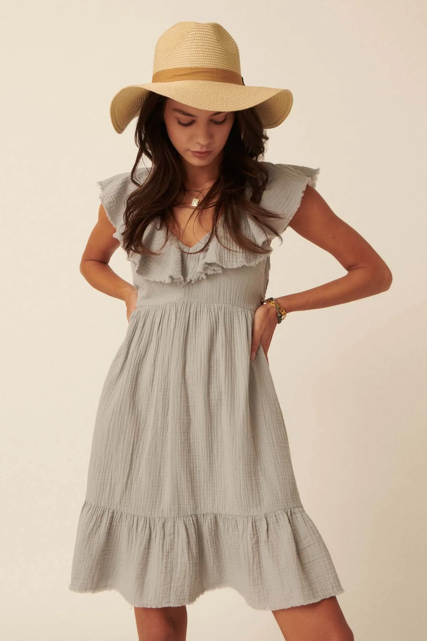 Crush On You Ruffled Crinkle Cotton Mini Dress
