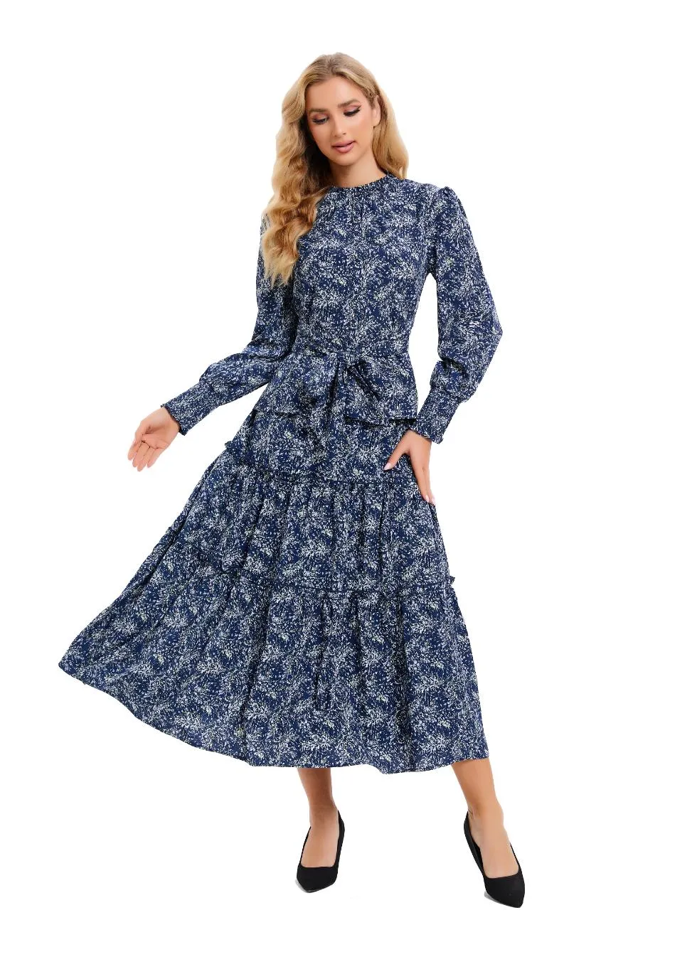 Detailed Ocean Blue Midi Two Piece Set