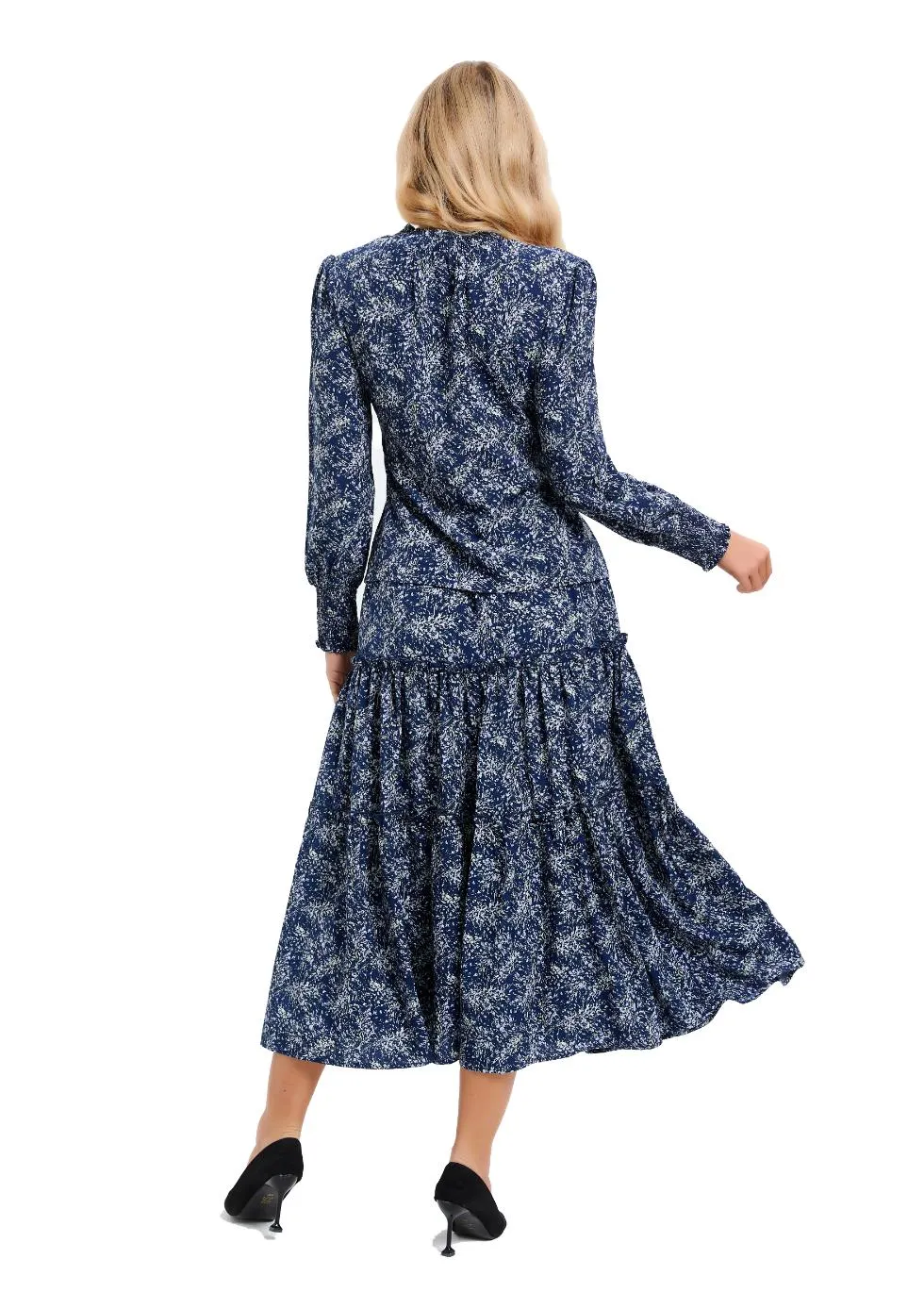 Detailed Ocean Blue Midi Two Piece Set