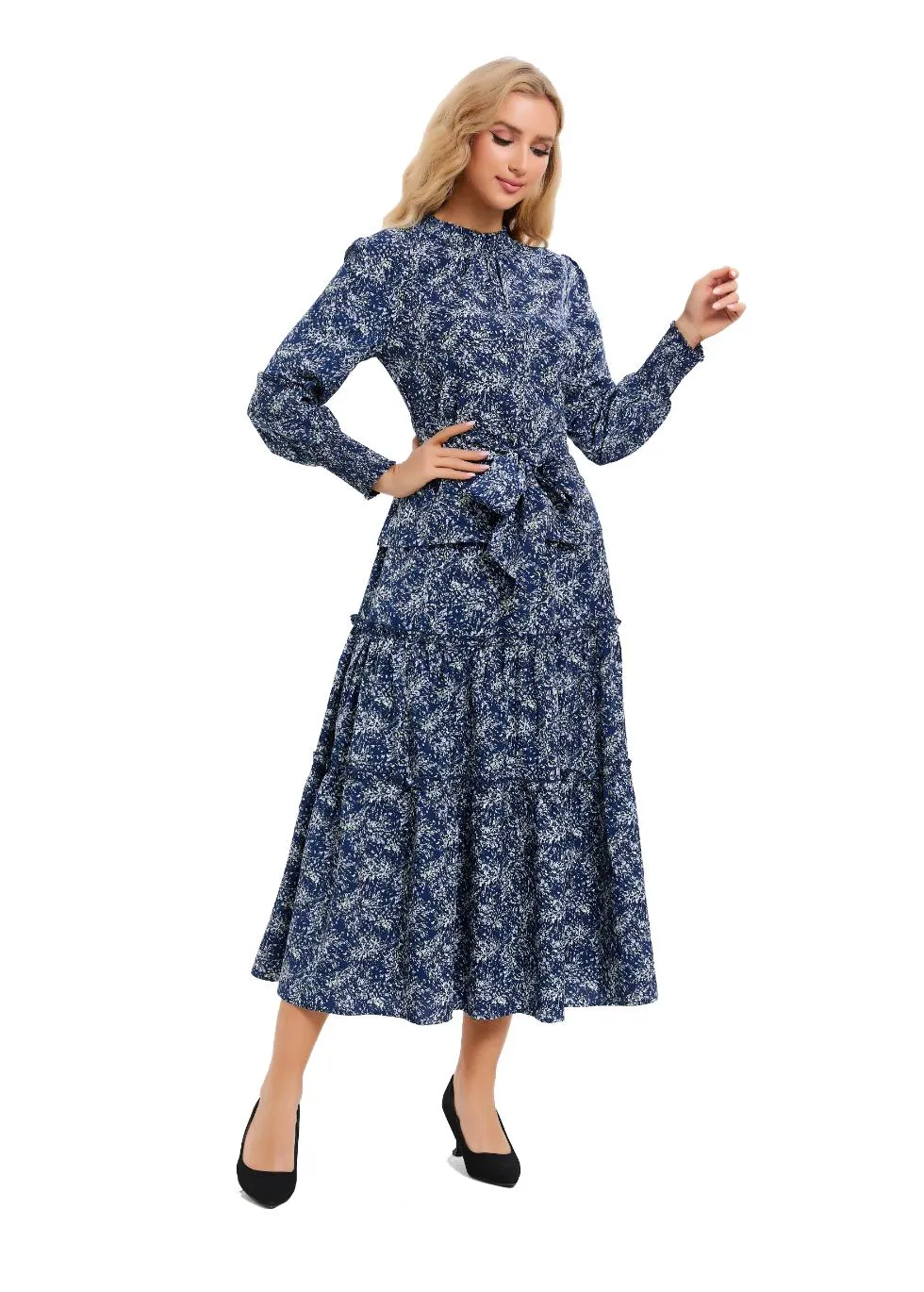 Detailed Ocean Blue Midi Two Piece Set