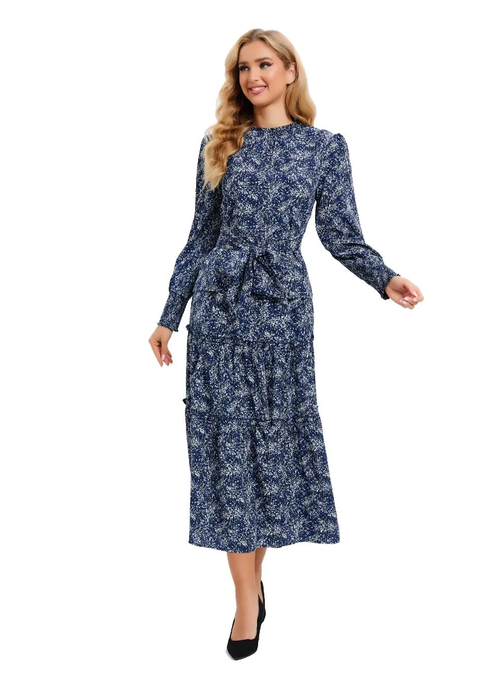 Detailed Ocean Blue Midi Two Piece Set