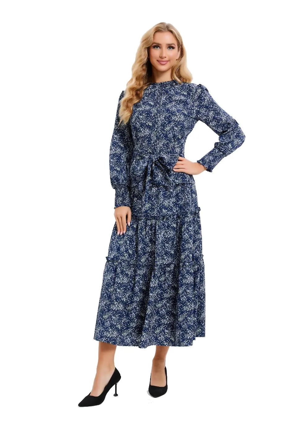 Detailed Ocean Blue Midi Two Piece Set