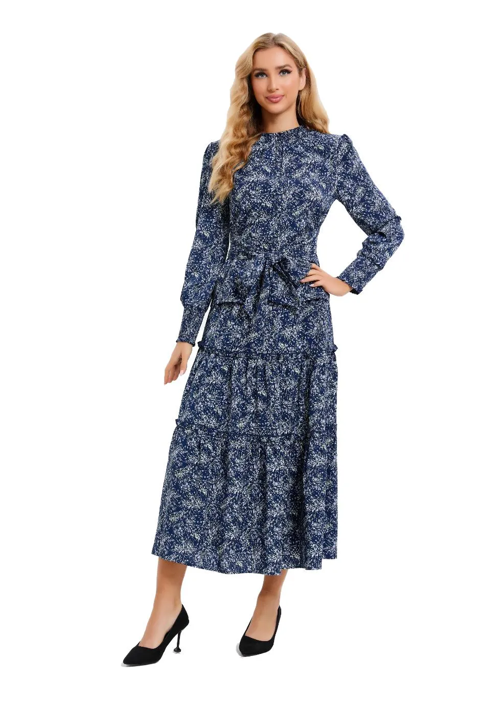 Detailed Ocean Blue Midi Two Piece Set