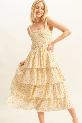 Ditsy Floral Print Smocked Tiered Dress