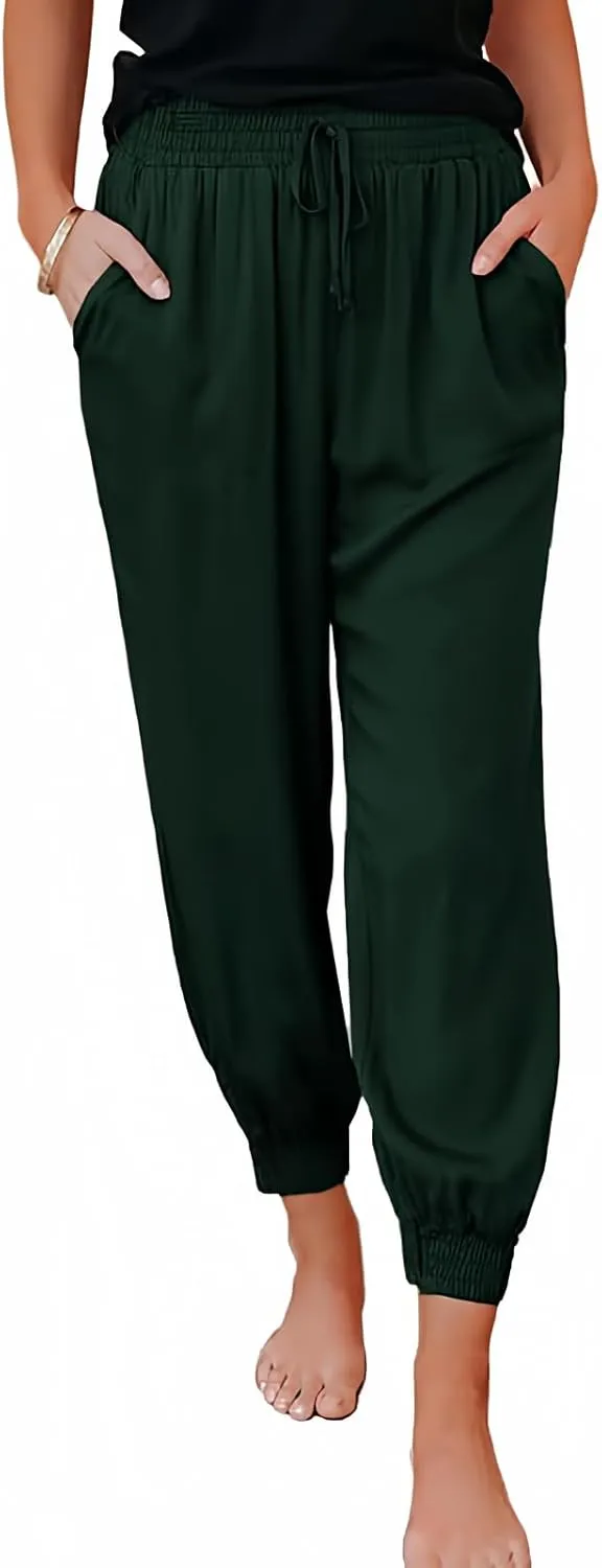 Dokotoo Womens 2023 Soft Casual Drawstring Tie Elastic Waist Loose Jogger Pants with Pockets