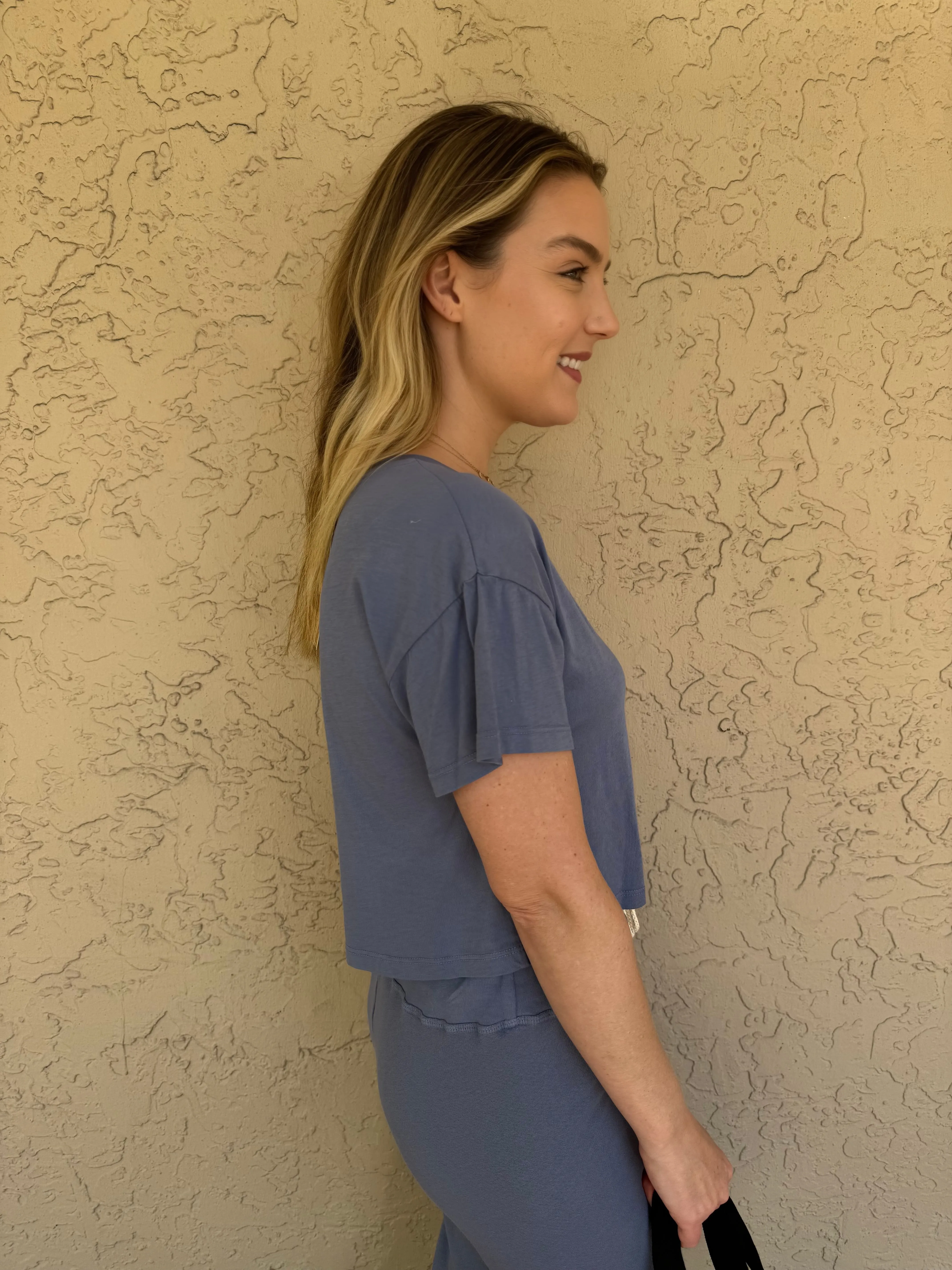 Drew Crop T-Shirt - Slate Blue