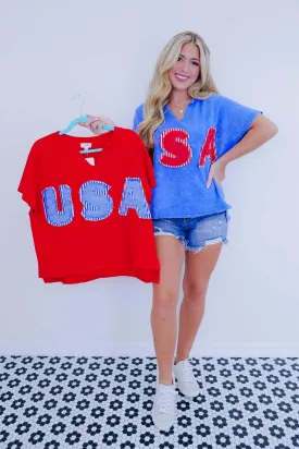 Edgy USA Gauze Patch Crop Top - 2 Colors