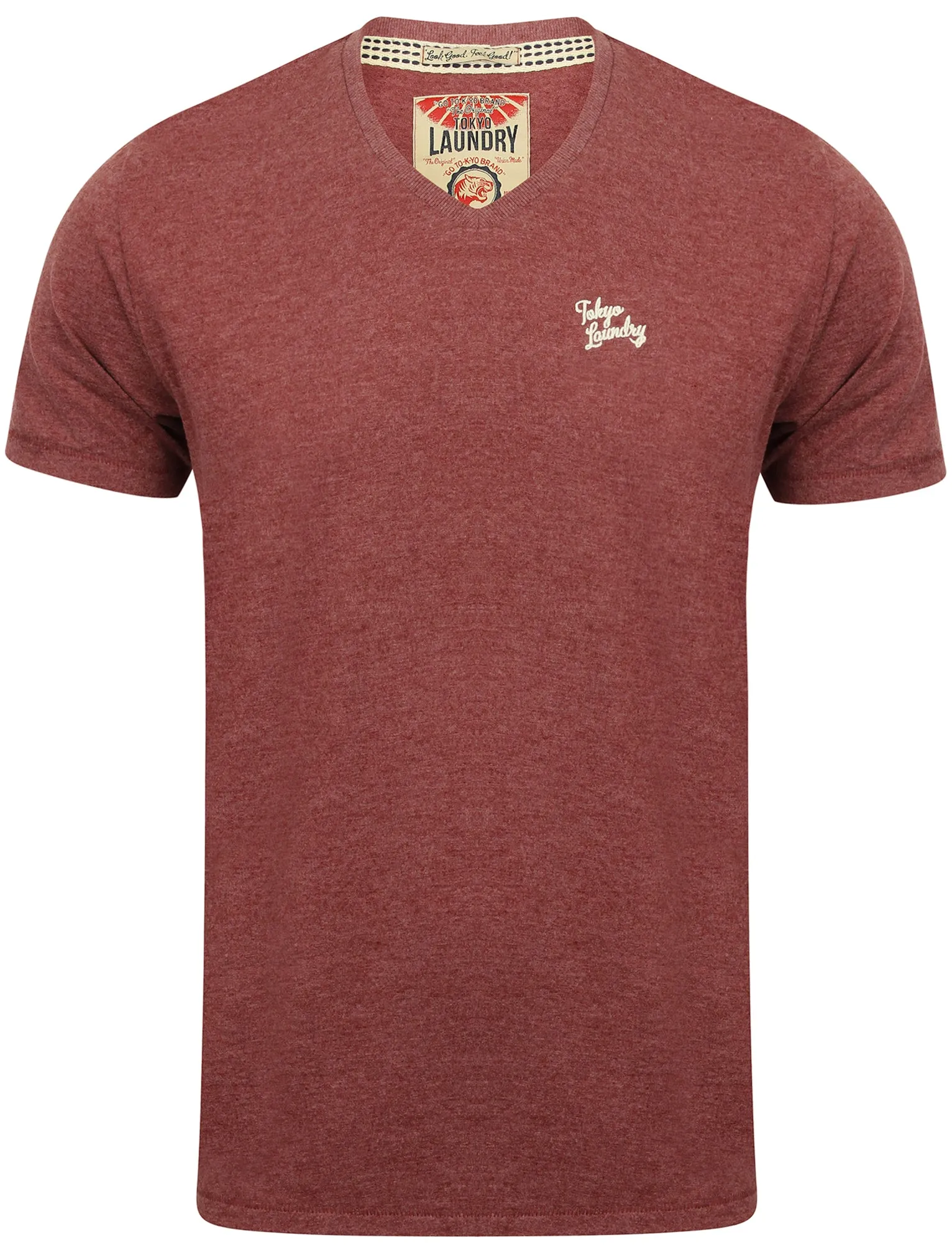 Essential V-Neck T-shirt in Bordeaux Marl - Tokyo Laundry