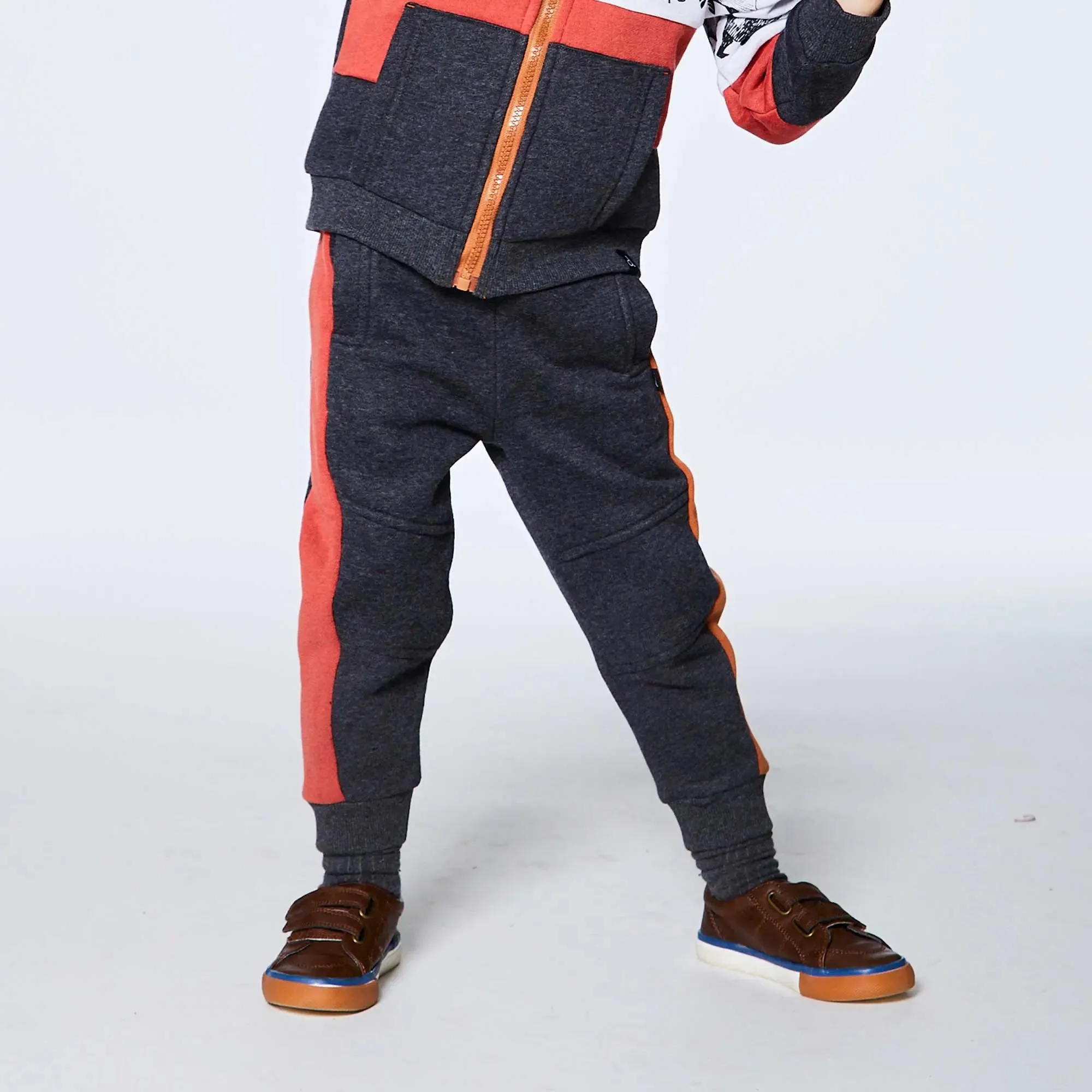 Fleece Pant Dark Grey With Clay Brown  | DEUX PAR DEUX